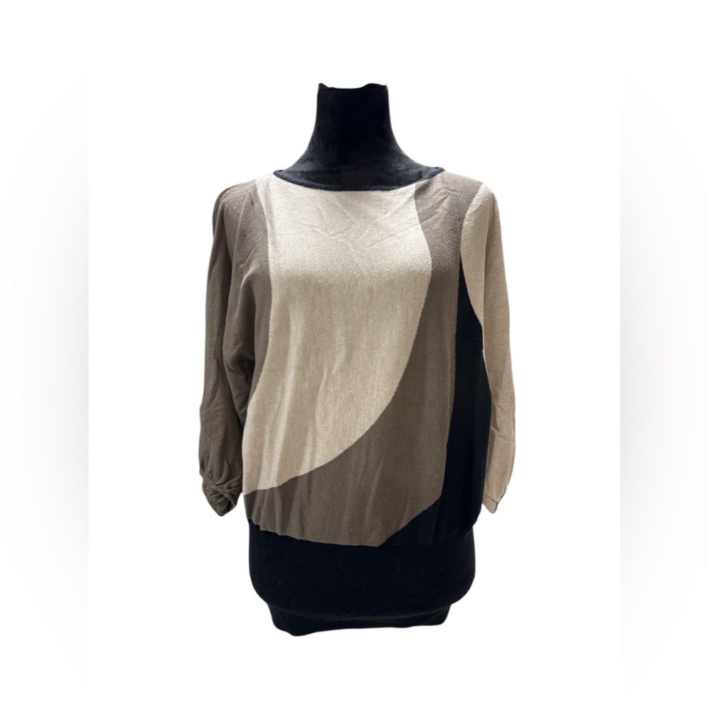 Style‎ & Co Colorblock Batwing Sweater Large Neutral Earth Tone Dolman Knit